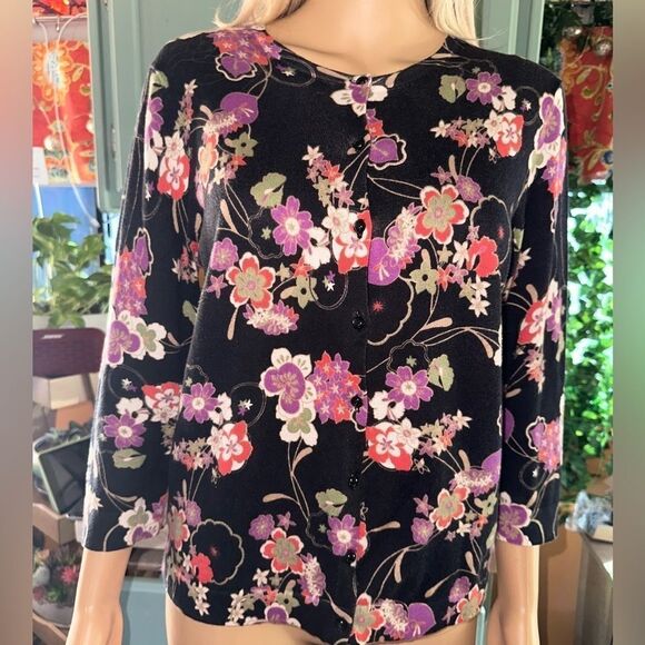 Ann Taylor Loft Floral Multi Color Cardigan sz M - Picture 1 of 6